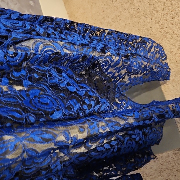 Sole Dione Studio Blue Flower Design Sheer Lace Look Overshirt Sz 3X - Picture 3 of 8